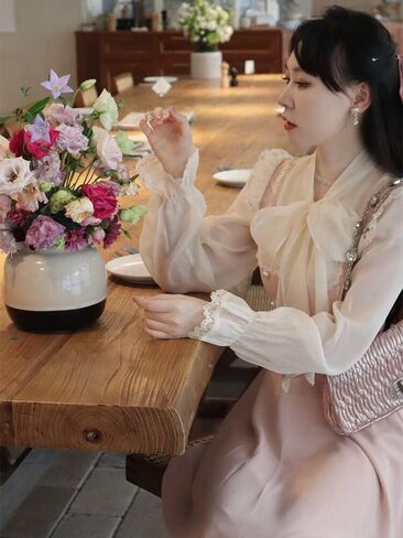 Vintage Fairy Lace Dress Women Patchwork Elegant Party Midi Dress Female Bow One Piece Sweet Dress (Color : Pink, Size : Large) in Saudi Arabia