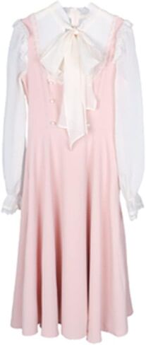 Vintage Fairy Lace Dress Women Patchwork Elegant Party Midi Dress Female Bow One Piece Sweet Dress (Color : Pink, Size : Large) in Saudi Arabia