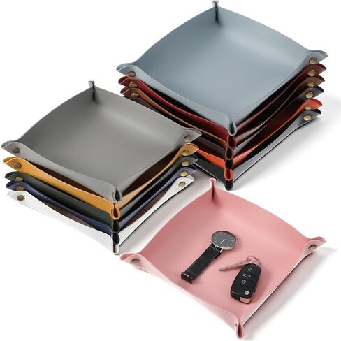 12 Pcs Leather Valet Trays, Key Tray for Women and Men, Leather Jewelry Valet, Portable Tray Organizer for Entryway Desk Organizer for Phone, Keys, Wallet, Earphone, Watch, Coin, 12 Colors in Kuwait