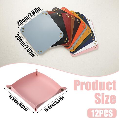 12 Pcs Leather Valet Trays, Key Tray for Women and Men, Leather Jewelry Valet, Portable Tray Organizer for Entryway Desk Organizer for Phone, Keys, Wallet, Earphone, Watch, Coin, 12 Colors in Kuwait