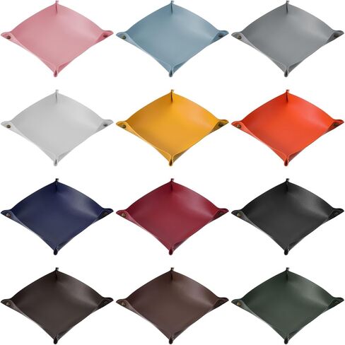 12 Pcs Leather Valet Trays, Key Tray for Women and Men, Leather Jewelry Valet, Portable Tray Organizer for Entryway Desk Organizer for Phone, Keys, Wallet, Earphone, Watch, Coin, 12 Colors in Kuwait