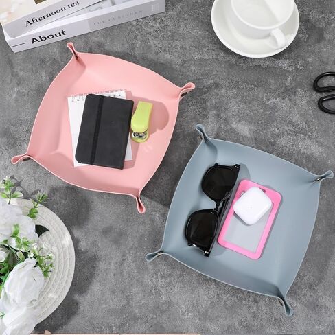 12 Pcs Leather Valet Trays, Key Tray for Women and Men, Leather Jewelry Valet, Portable Tray Organizer for Entryway Desk Organizer for Phone, Keys, Wallet, Earphone, Watch, Coin, 12 Colors in Kuwait