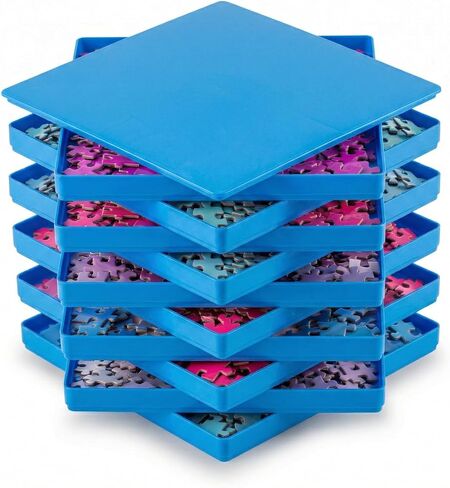 10 صواني لفرز الألغاز مع غطاء | إكسسوارات الألغاز المحمولة باللون الأسود تجعل القطع مميزة لفرز الأنماط والأشكال والألوان بشكل أفضل | للألغاز حتى 2500 قطعة (أزرق) in Kuwait