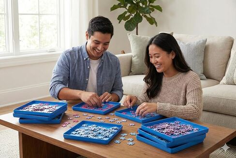 10 صواني لفرز الألغاز مع غطاء | إكسسوارات الألغاز المحمولة باللون الأسود تجعل القطع مميزة لفرز الأنماط والأشكال والألوان بشكل أفضل | للألغاز حتى 2500 قطعة (أزرق) in Kuwait