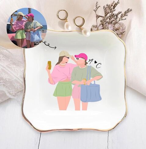Chillever Personalized Friendship Jewelry Dish, Sisters Jewelry Dish, Custom Besties Gifts, Bff Gifts, Friendship Gift, Best Friend Gift for Women, Customized Jewelrys Plate, Birthday, Christmas in Saudi Arabia