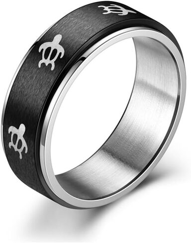 INRENG 8MM Stainless Steel Spinner Ring for Men Women Anxiety Relief Fidget Rings Band Animal Turtle Engraved in Kuwait