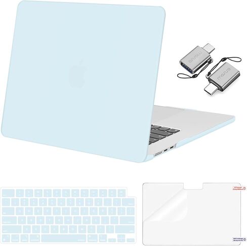 حافظة MOSISO متوافقة مع جهاز MacBook Air 15 بوصة إصدار 2023 2024 M3 A3114 M2 A2941 Liquid Retina Display Touch ID، حافظة بلاستيكية صلبة وغطاء لوحة مفاتيح وواقي شاشة ومحول من النوع C، أسود in Kuwait