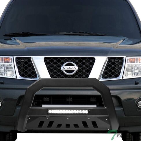 7422438668646 Compatible with 2005-2021 Frontier / 2005-2007 Pathfinder / 2005-2015 Xterra Matte Black AVT Style Aluminum LED Light Bull Bar Guard with Skid Plate in Saudi Arabia