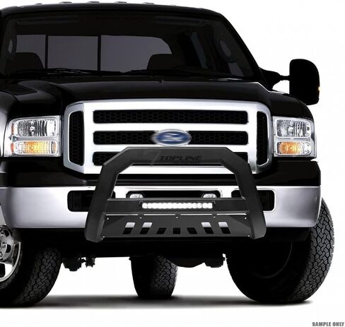 7422438668646 Compatible with 2005-2021 Frontier / 2005-2007 Pathfinder / 2005-2015 Xterra Matte Black AVT Style Aluminum LED Light Bull Bar Guard with Skid Plate in Saudi Arabia