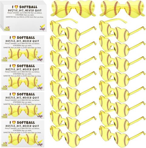 20 مجموعة من هدايا نظارات البيسبول مع بطاقة I Love Softball نظارات على شكل قلب باللونين الأصفر والأحمر in Kuwait
