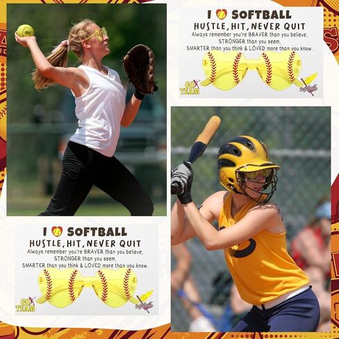 20 مجموعة من هدايا نظارات البيسبول مع بطاقة I Love Softball نظارات على شكل قلب باللونين الأصفر والأحمر in Kuwait