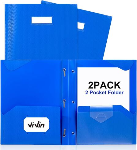 ViVin Plastic Folders with 3 Prongs,2 Pack,Heavy Duty 2-Pocket Folders with Fasteners Fits Letter Size Paper,Includes Labels,for School Home and Office(Black) in Kuwait
