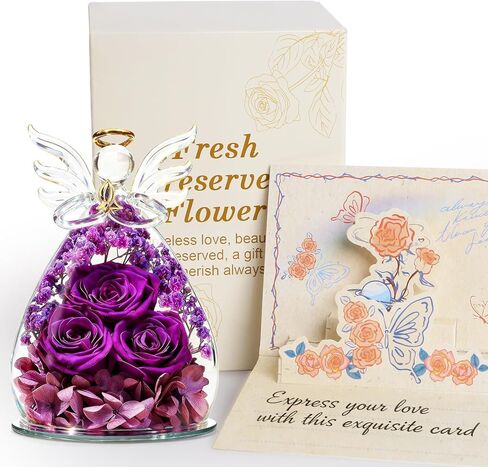 هدايا عيد الحب الورود لعيد ميلاد المرأة، الزهور المحفوظة في تماثيل ملائكية زجاجية، زهور طازجة إلى الأبد لتسليم صندوق هدايا للزوجة والأم وجدتها من ابنتها in Kuwait