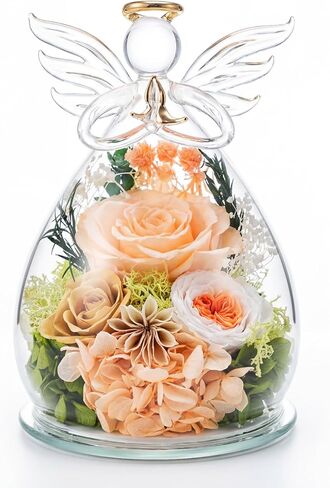 Valentines Day Gifts for Her Gifts for Mom Women Birthday Preserved Rose Forever Flower in Glass Angel Figurines Fresh Flowers for Delivery Colorful Mothers Anniversary for Grandma Wife from Daughter in Kuwait
