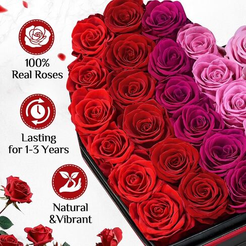 30-Piece Forever Rose in Heart Box, Ombre Red Preserved Roses with Necklace Birthday Gifts for Women, Forever Flowers for Delivery Gifts for Women Mom Wife Girlfriend Graduation Mothers Day in Saudi Arabia