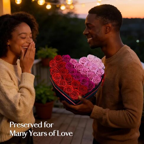 30-Piece Forever Rose in Heart Box, Ombre Red Preserved Roses with Necklace Birthday Gifts for Women, Forever Flowers for Delivery Gifts for Women Mom Wife Girlfriend Graduation Mothers Day in Saudi Arabia