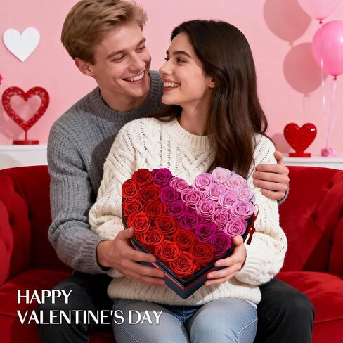 30-Piece Forever Rose in Heart Box, Ombre Red Preserved Roses with Necklace Birthday Gifts for Women, Forever Flowers for Delivery Gifts for Women Mom Wife Girlfriend Graduation Mothers Day in Saudi Arabia