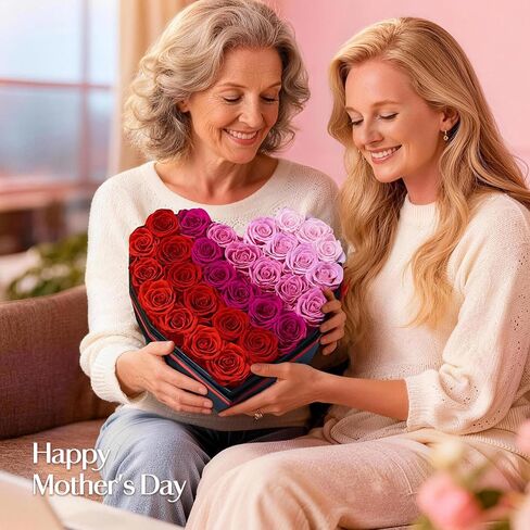 30-Piece Forever Rose in Heart Box, Ombre Red Preserved Roses with Necklace Birthday Gifts for Women, Forever Flowers for Delivery Gifts for Women Mom Wife Girlfriend Graduation Mothers Day in Saudi Arabia