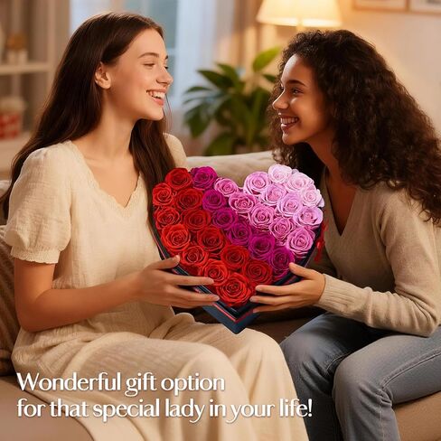 30-Piece Forever Rose in Heart Box, Ombre Red Preserved Roses with Necklace Birthday Gifts for Women, Forever Flowers for Delivery Gifts for Women Mom Wife Girlfriend Graduation Mothers Day in Saudi Arabia