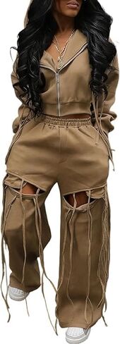 ملابس رياضية نسائية مكونة من قطعتين ملابس خريفية بغطاء للرأس مقصوصة أطقم سراويل رياضية للسفر في المطار بدلة رياضية in Kuwait