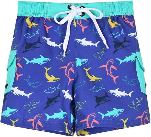 Boy's Swim Trunks Quick Dry Soft Drawsting Printed Cargo Pocket Pool Shorts in Saudi Arabia