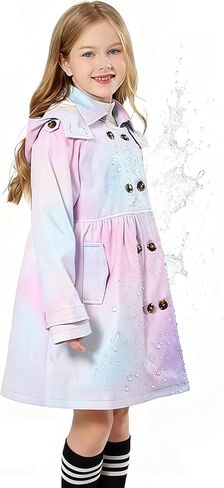 معطف واق من المطر للفتيات مزود بغطاء للرأس ومقاوم للماء، ملابس خارجية للأعمار من 6 إلى 14 عامًا in Kuwait