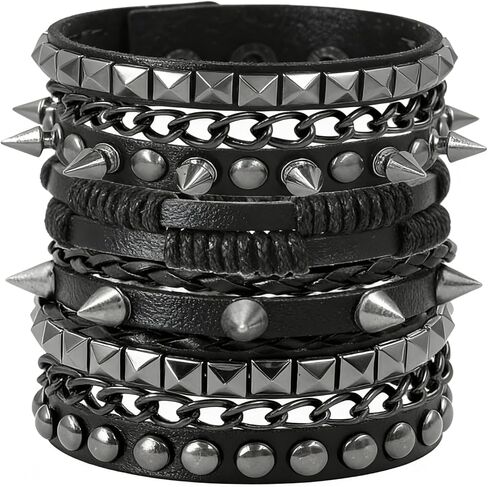 4 قطعة جلدية رصع المسامير أساور للنساء الشرير الصخرة سلسلة الأساور مجموعة ايمو القوطي اكسسوارات للرجال السائق in Kuwait