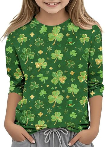 Boys Girls St Patrick's Day Shirt Shamrock Graphic Holiday 3/4 Sleeve Crewneck Lightweight Tops 3-12 Years in Saudi Arabia