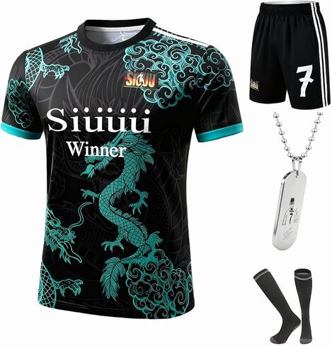 Kids Soccer Jersey Uniform Set #7 | Complete 4-Piece Kit with Shirt, Shorts, Socks & Player Necklace for Boys & Girls in Saudi Arabia