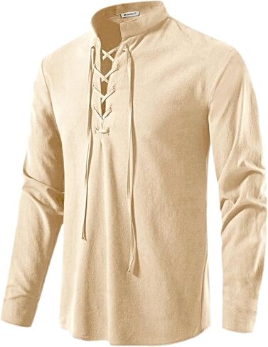 Runcati Mens Renaissance Pirate Shirt Medieval Viking Steampunk Costume Shirts Halloween Lace Up Retro Tops in Saudi Arabia