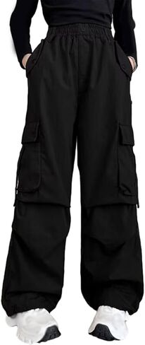 Girls Cargo Pants Elastic Waist Jogger Pants with Pockets Parachute Pants Casual Loose Streetwear for Teen Girl in Saudi Arabia