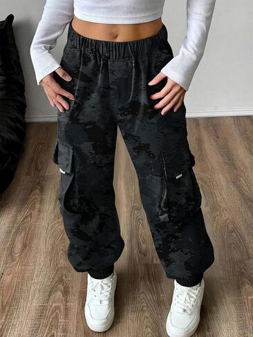 1 Piece Girls' Teenage Retro Casual Street Style Trendy Cargo Pants - Camouflage, Athletic Style, Pockets in Saudi Arabia