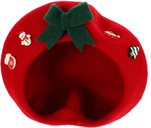BESPORTBLE Christmas Beret Hat for Women and Wool Felt Bowknot Warm Artist Cap Holiday Fashion Winter Headwear Red in Saudi Arabia