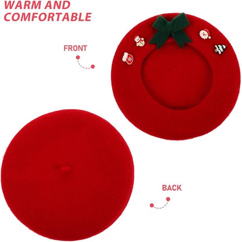 BESPORTBLE Christmas Beret Hat for Women and Wool Felt Bowknot Warm Artist Cap Holiday Fashion Winter Headwear Red in Saudi Arabia