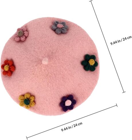 Ciieeo ’s Woolen Flower Beret Hat, Warm Painter Style Beanie Cap with Floral Design, Pink Fall Winter ’ Fashion Accessory in Kuwait