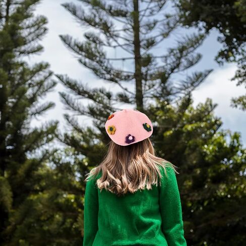 Ciieeo ’s Woolen Flower Beret Hat, Warm Painter Style Beanie Cap with Floral Design, Pink Fall Winter ’ Fashion Accessory in Kuwait