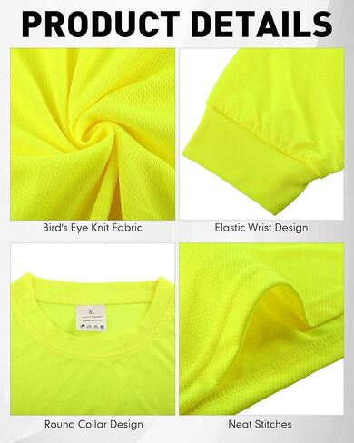 JaGely 6 Pcs Adult Long Sleeve T-Shirt Bulk Men's Sweatshirt Breathable Safety High Visibility Shirts Pullover Crewneck in Saudi Arabia
