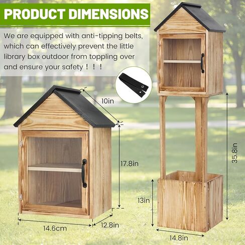 Little Library Box Outdoor, Waterproof Double Wooden Little Free Library with Small Flower Fence for Neighborhoods Community, Literature, Schools Sharing Book & DIY (Natural Wood) in Saudi Arabia