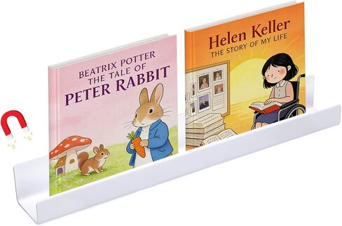 رف كتب مغناطيسي قوي للسبورة البيضاء - حامل عرض كتب أكريليك مقاس 17 بوصة للمعلمين، رف أبيض قابل لإعادة الاستخدام بدون حفر للفصل الدراسي/الخزانة/منظم الثلاجة in Kuwait