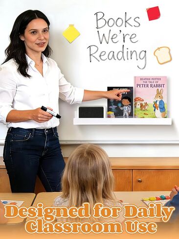 رف كتب مغناطيسي قوي للسبورة البيضاء - حامل عرض كتب أكريليك مقاس 17 بوصة للمعلمين، رف أبيض قابل لإعادة الاستخدام بدون حفر للفصل الدراسي/الخزانة/منظم الثلاجة in Kuwait