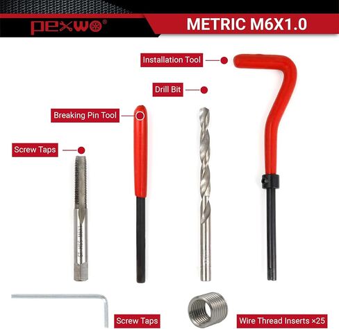 طقم إصلاح خيط هيليكويل M6×1.0، أداة إصلاح الخيط مع لقمة مثقاب HSS وإدراج خيط، طقم تثبيت إصلاح الخيط المتري لإعادة خيوط الخيوط الداخلية مع حقيبة حمل in Kuwait