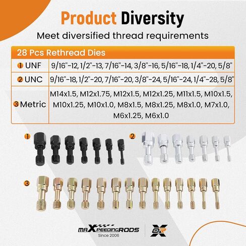 طقم استعادة الخيط 61 قطعة من maXpeedingrods، أداة إصلاح الخيط، UNC UNF ومجموعة مطارد الخيط المتري مع مقياس درجة الخيط in Kuwait