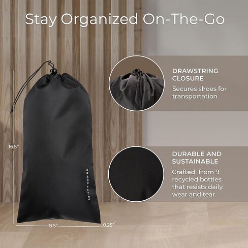 Briggs & Riley Shoe Bags for Travel - Shoe Covers for Men & Women, Luggage Storage Accessories for Packing in Suitcase, Drawstring for Secure Fit - Travel Essentials, Black (Pack of 2) in Saudi Arabia