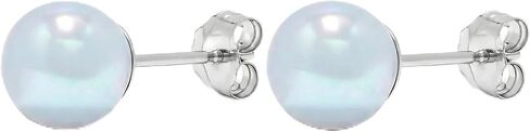 .925 Sterling Silver AAAA 7-8mm Natural Blue Round Japanese Akoya Cultured Pearl Solitaire Pushback Stud Earrings Natural Blue Color in Saudi Arabia