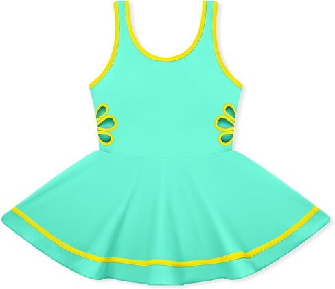 Girls One Piece Swimsuit Cut Out Bathing Suit Girls Swim Dress Swimwear with Solid Color Skirt for 5-14 Years in Saudi Arabia