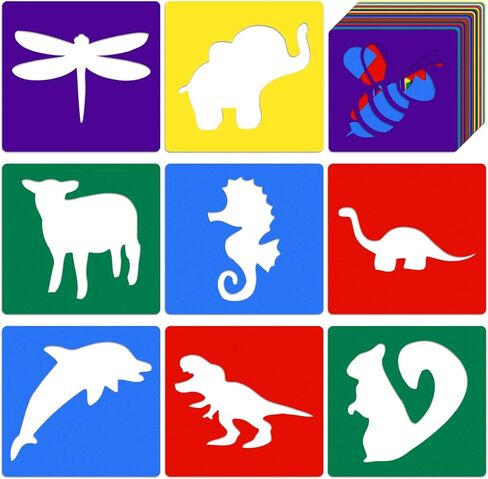 24 PCS Animal Stencils, 8 Inch Drawing Stencils Chalk Template Large Washable Reusable Jungle Animals Themed Primary Shape Template for Learning Painting DIY Craft in Kuwait