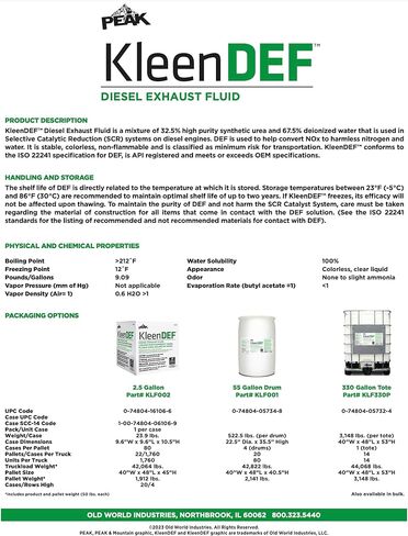 PEAK 2.5 Gallon DEF Fluid Pallet - Premium KleenDEF 40 Cases - Diesel Exhaust Fluid 2.5 Gallon Case - Pack of 40 Cases and 1 Pack of Heavy Duty Wipes in Saudi Arabia