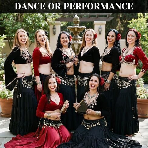 Cuffbow 8 Pcs Black Belly Dance Hip Scarf Bulk for Women Belly Dance Skirt Outfit 72 Coins Bling Chiffon Waist Chain Lightweight Costume Accessory for Group Performances Classes Theme Events Practice in Saudi Arabia
