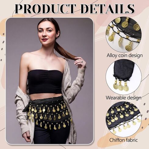 Cuffbow 8 Pcs Black Belly Dance Hip Scarf Bulk for Women Belly Dance Skirt Outfit 72 Coins Bling Chiffon Waist Chain Lightweight Costume Accessory for Group Performances Classes Theme Events Practice in Saudi Arabia