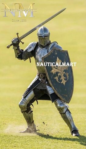 Medieval Knight in Full Plate Armor Wearable 18-Gauge Steel Crusader Costume Fantasy Functional Armor Set Close Helmet Full Body Steel Suit for LARP, Cosplay & Display for Reenactment & Halloween in Saudi Arabia